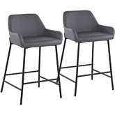 Daniella 24" Counter Stool in Grey Leatherette & Black Metal (Set of 2)